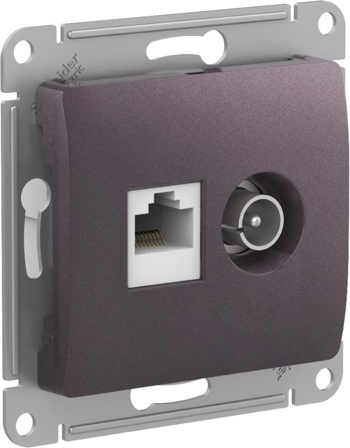 Розетка двойная Schneider Glossa RJ45+TV (Сиреневый туман) кат. 5е ...