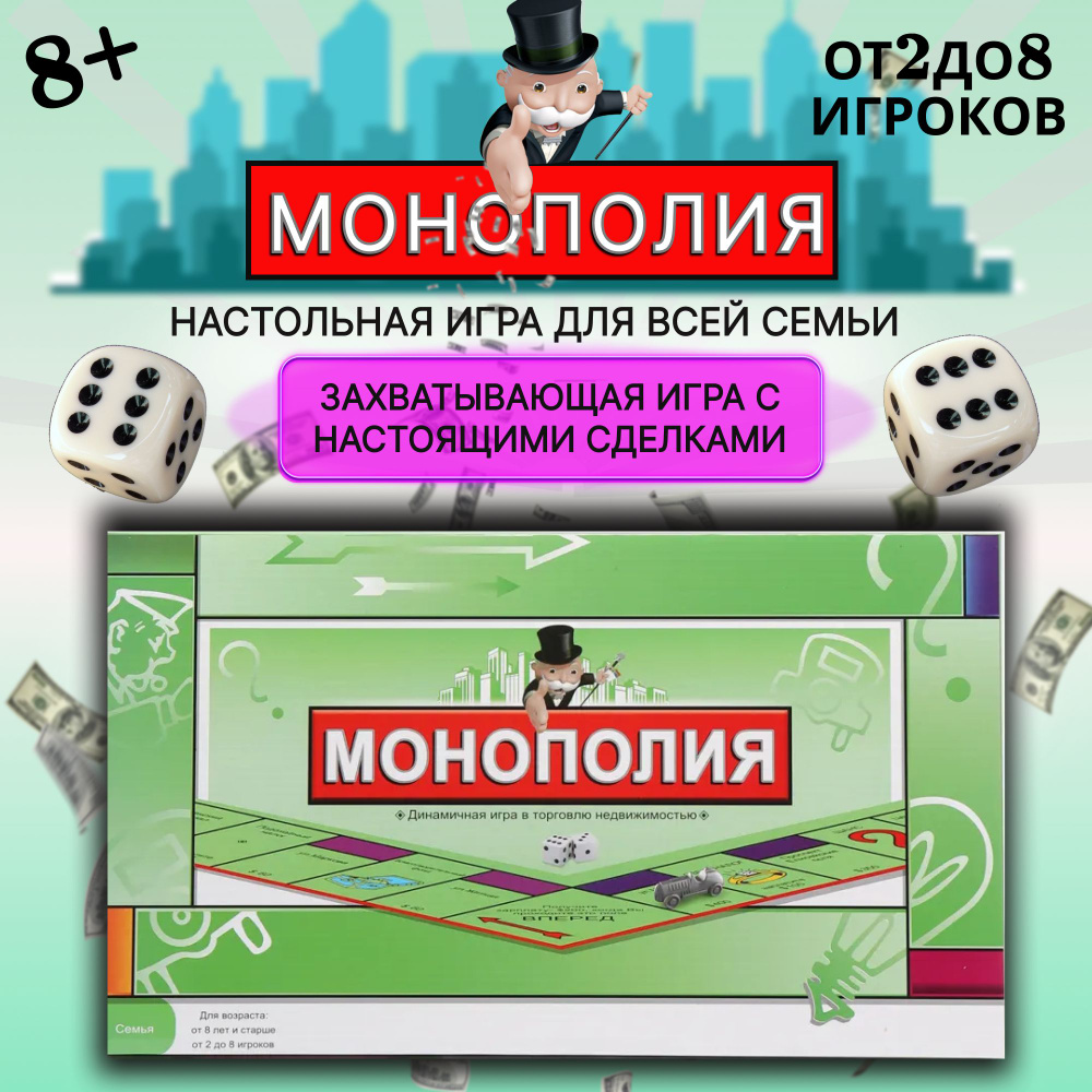 Настольная игра Монополия классическая игровое поле 42*42 см