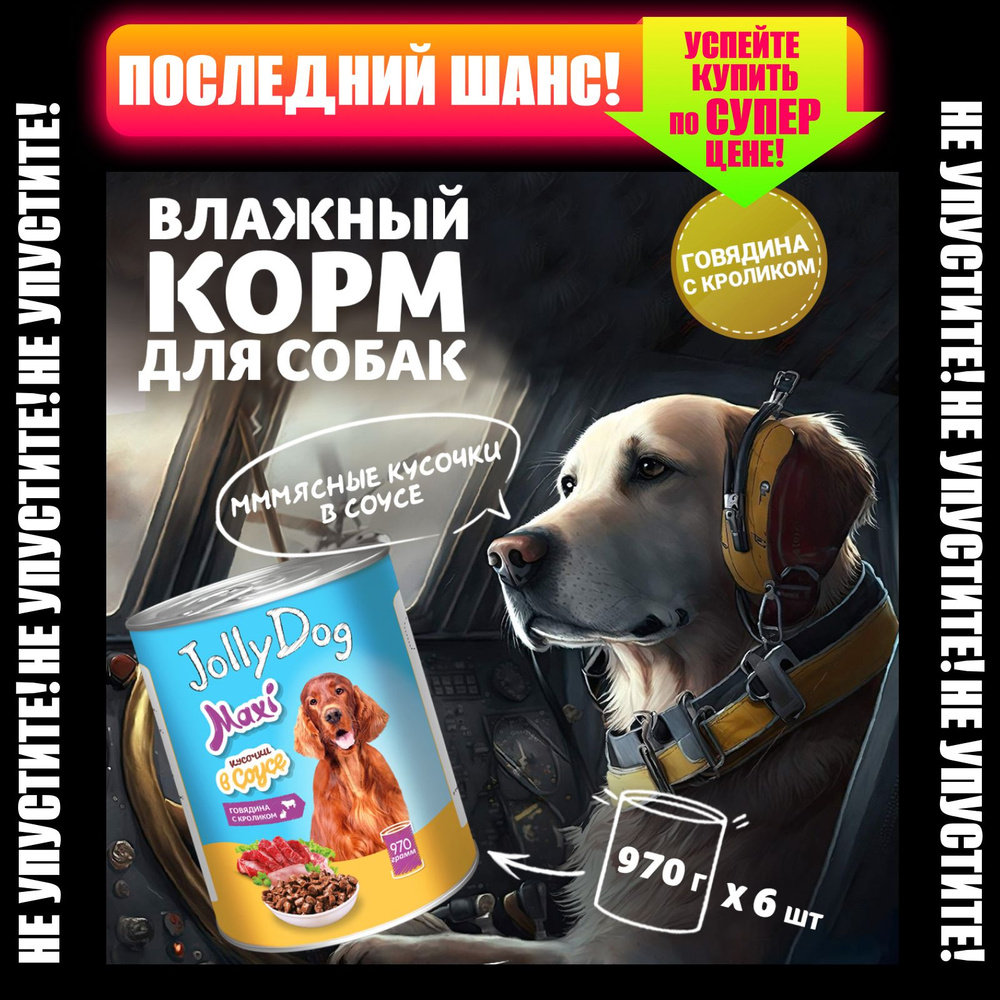 Влажный корм для собак всех пород Зоогурман консервированный "Jolly Dog", Говядина с кроликом, 970 гр #1