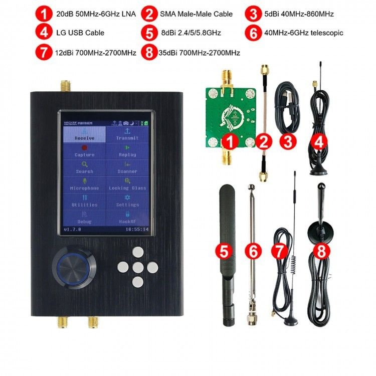 РЕСЕИВЕР HackRF one + Portapack H2 Kit-4 с комплектом антенн, широкополосным усилителем, аккумулятором #1