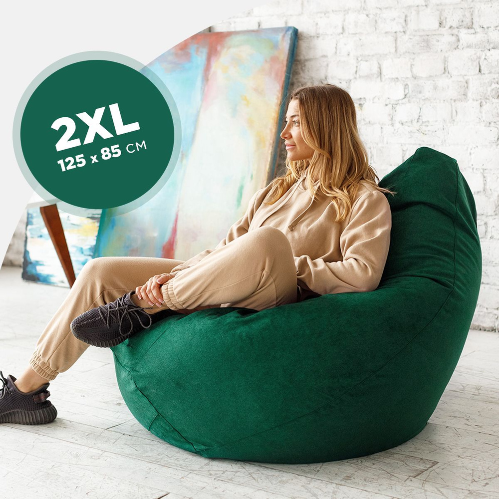 Bean-Bag Кресло-мешок Груша, Велюр натуральный, Размер XXL,зеленый  #1