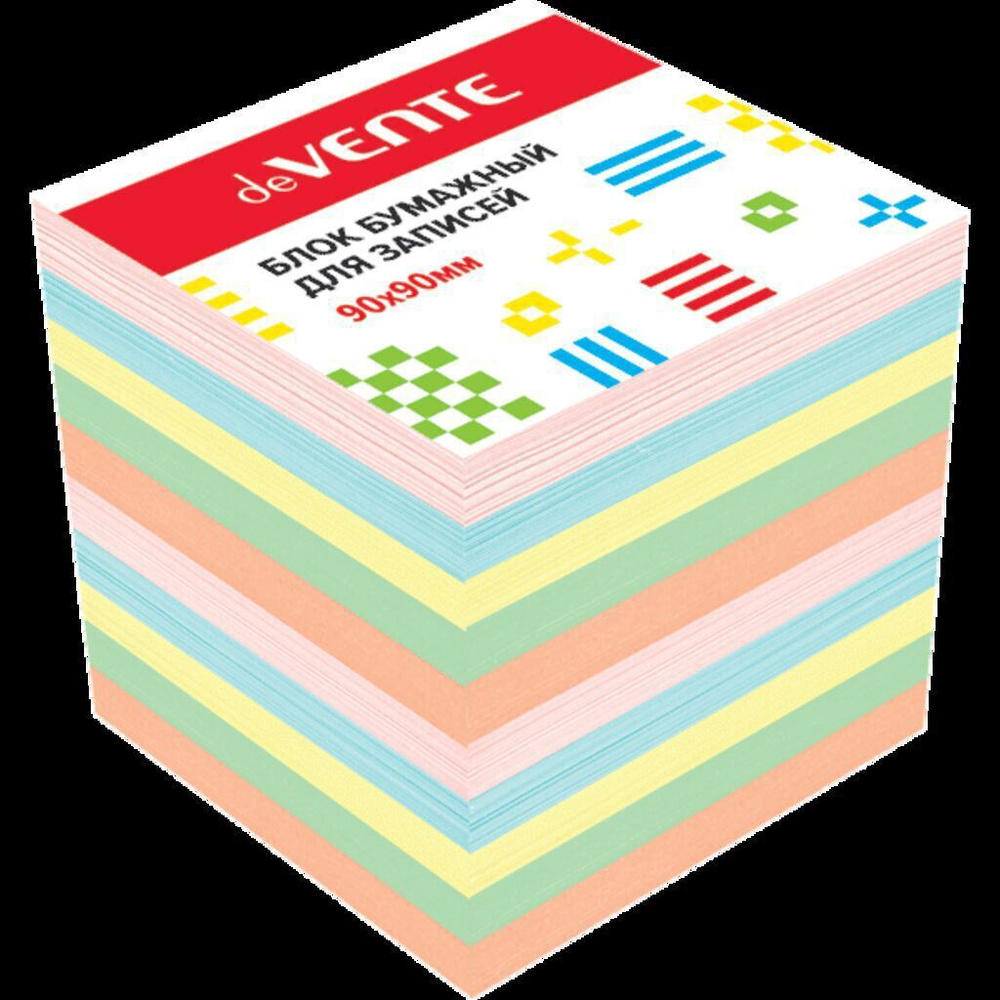 Блок бумаги для записи deVENTE Непроклеенный, 90х90х90 мм, 5 цветов, 80 ...