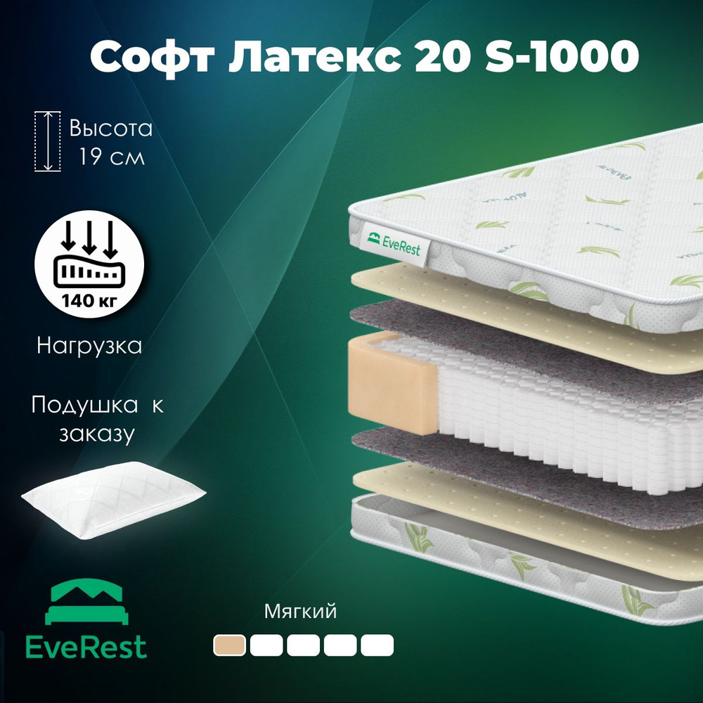Матрас Everest Софт Латекс 20 S-1000, 80x190, высота 19 см, независимые пружины, жесткость сторон низкая, #1