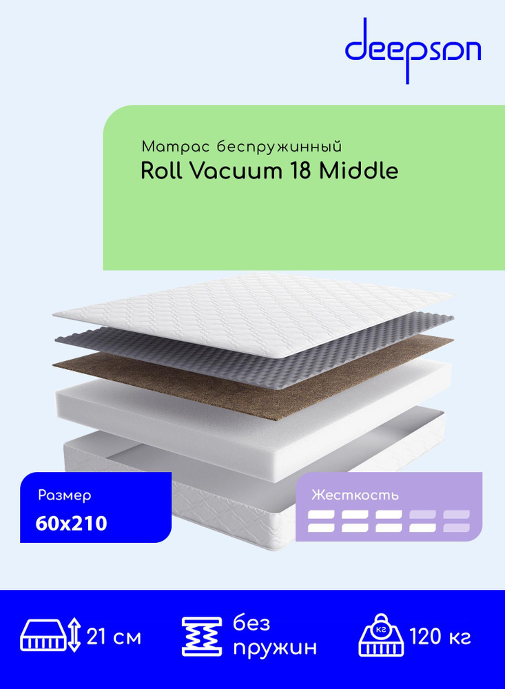 Матрас, Ортопедический матрас Deepson Roll Vacuum 18 Middle средней и выше средней жесткости, Беспружинный, #1