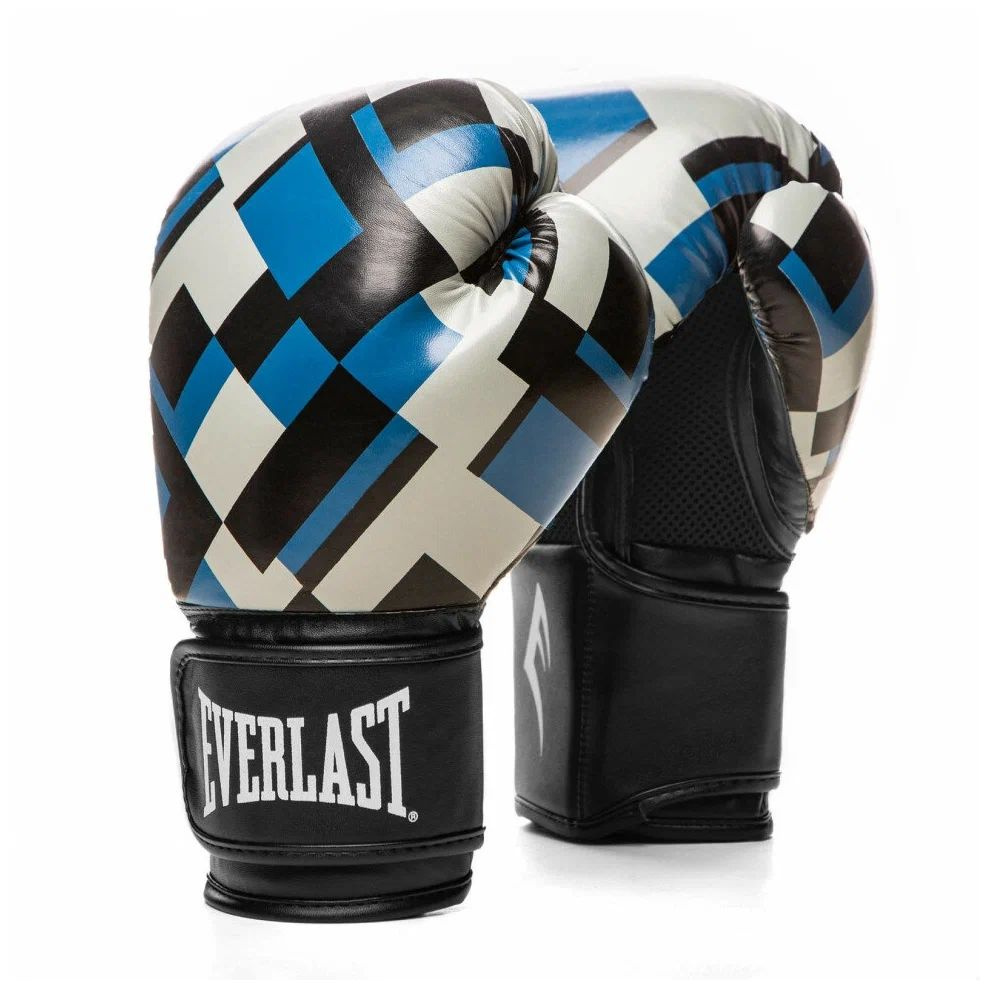 Перчатки тренировочные Everlast Spark_размер 14 oz_синяя клетка_искусственная кожа  #1