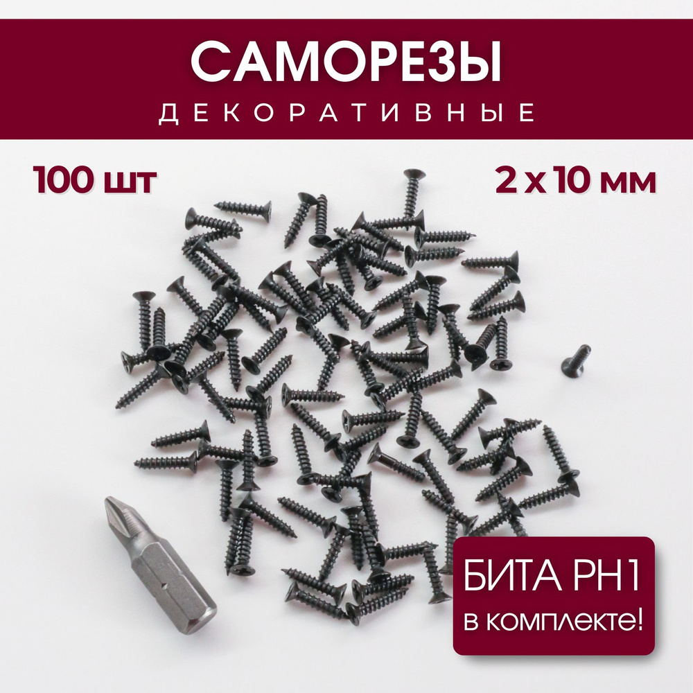 Набор саморезов (шурупов) 2 х 10 мм, черный, 100 шт #1