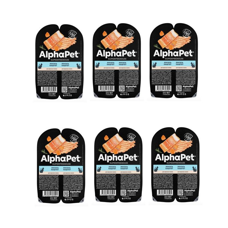 AlphaPet Superpremium влажный корм для взрослых кошек с лососем, паштет, 80 г, 6 шт  #1