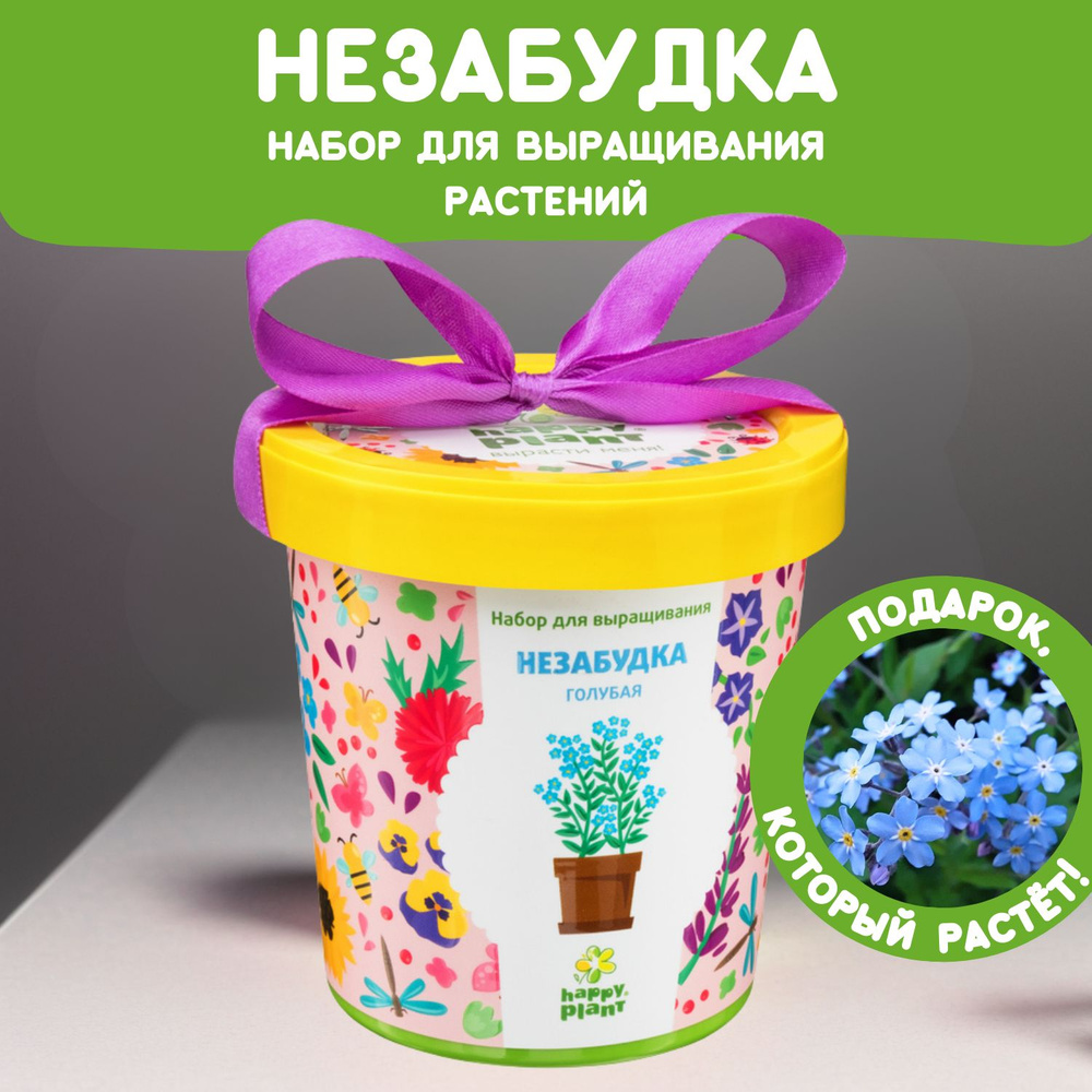 Набор для выращивания растений Happy Plant Незабудка голубая, семена комнатных цветов в подарочном горшке #1