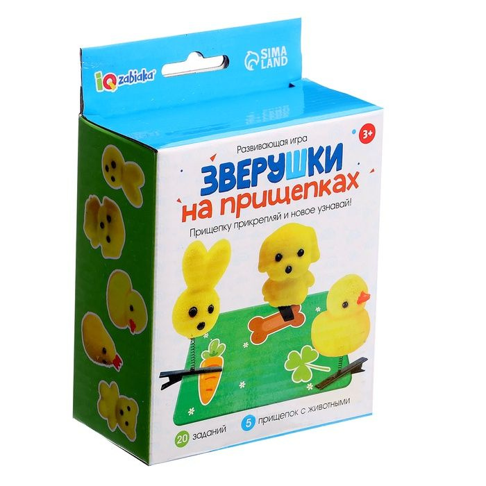 Развивающая игра Зверушки на прищепках , 20 заданий, 3+ #1