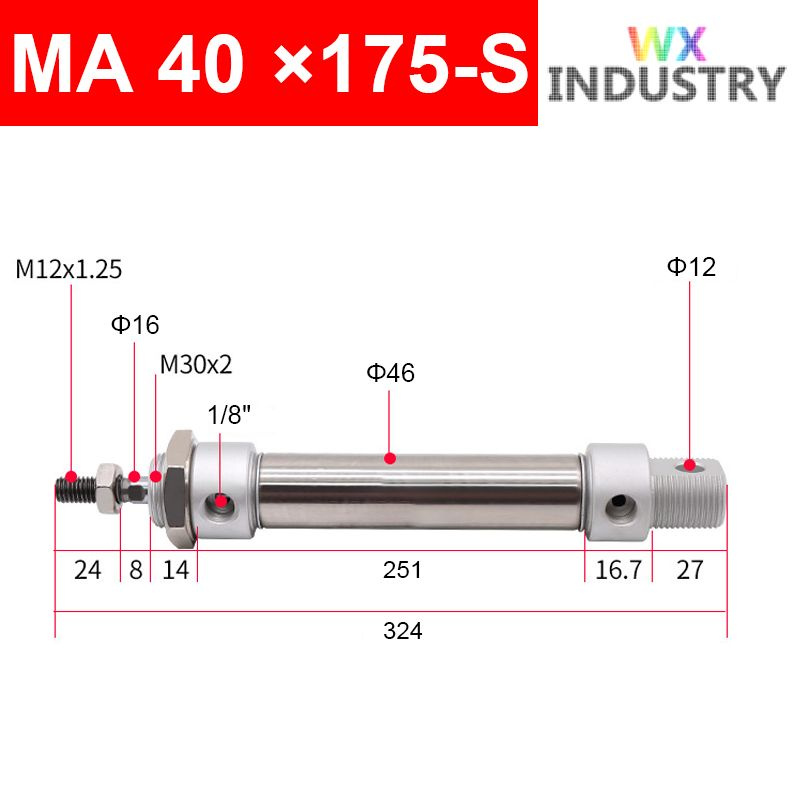 Пневмоцилиндр MA 40X175-S,ход поршня 175 мм #1