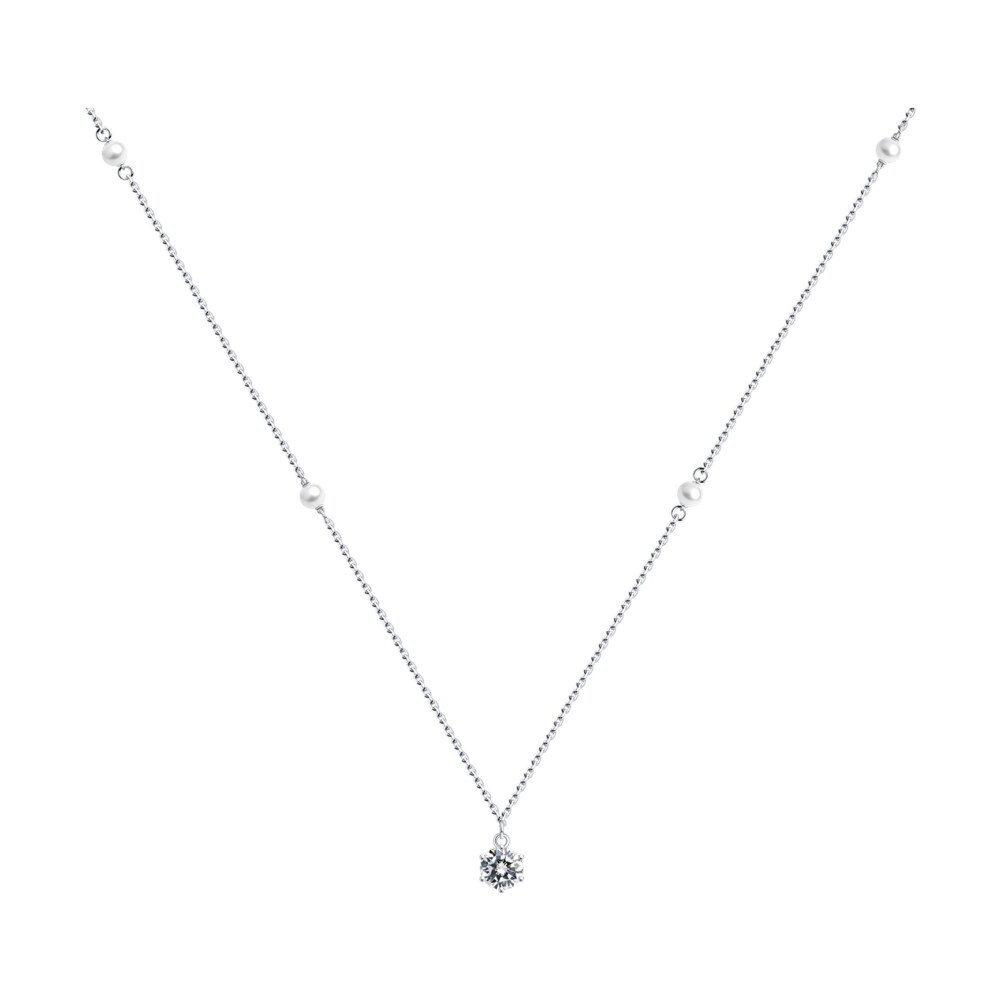 Серебряное колье DIAMANT-ONLINE с фианитом и жемчугом Swarovski 925 пробы  #1