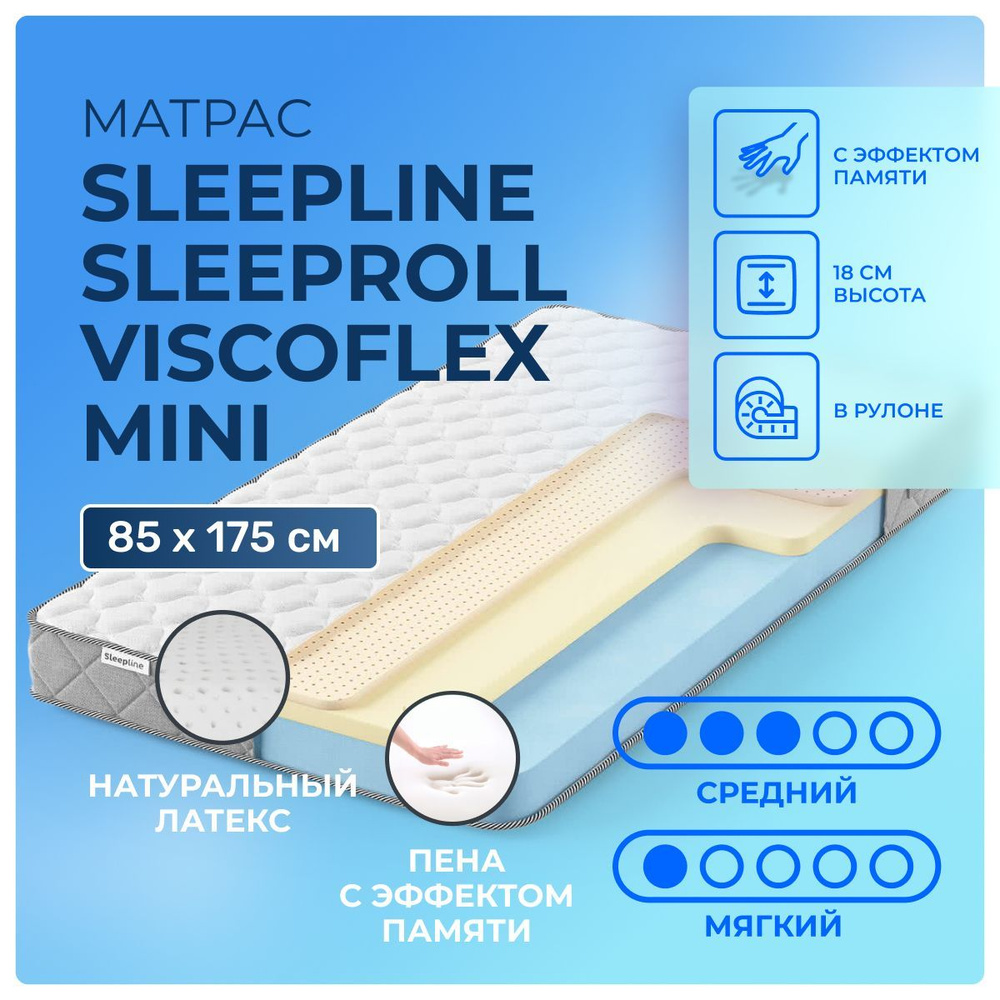 Матрас 85х175 Sleepline SleepRoll ViscoFlex Mini, беспружинный, двусторонний с разной жесткостью, мягкий, #1