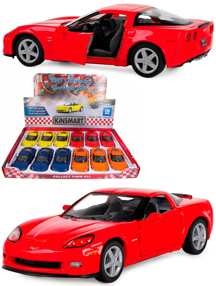 Машинка металлическая 1:36 2007 Chevrolet Corvette Z06 инерционная / Красный  #1