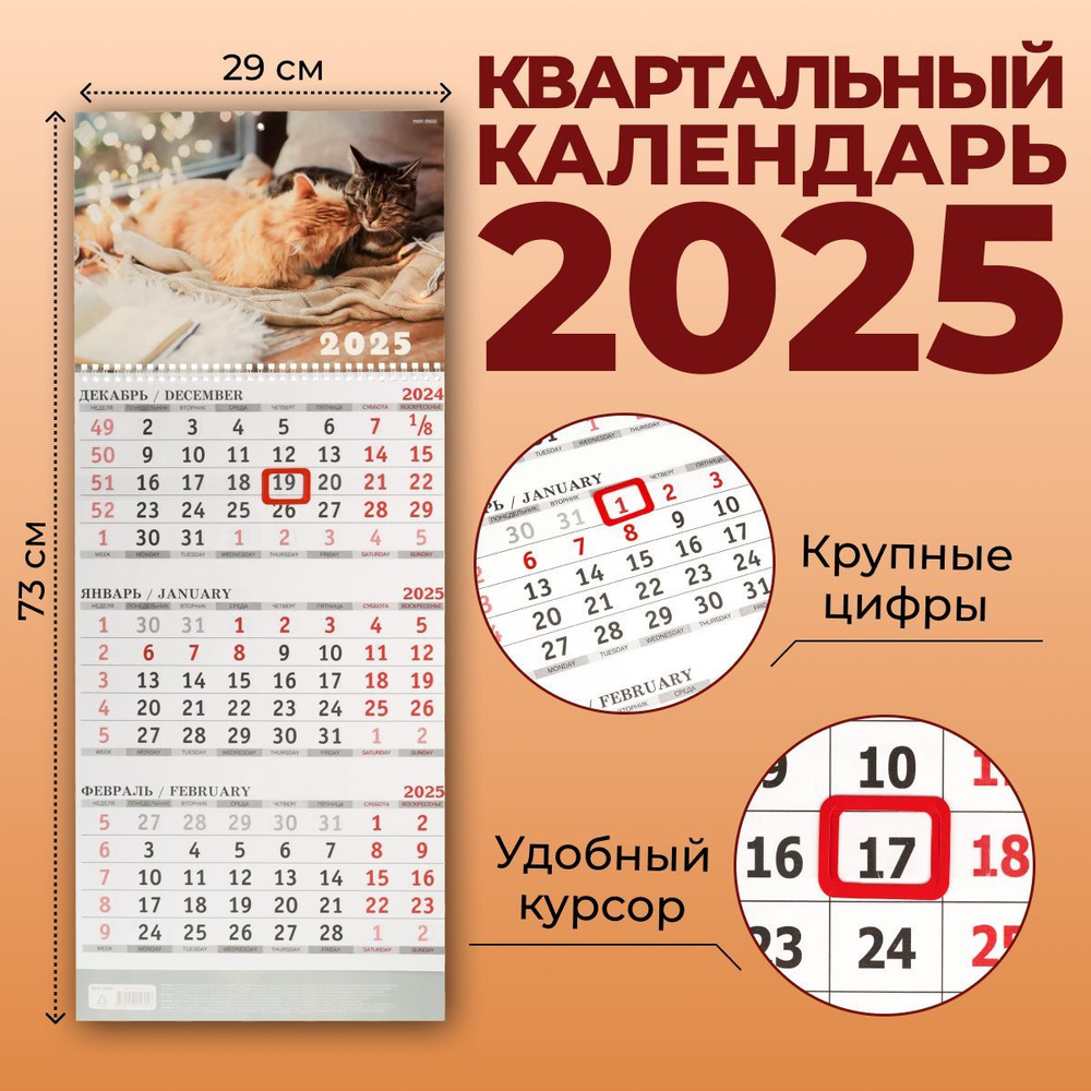 Календарь 2025 настенный квартальный Кошачья парочка #1