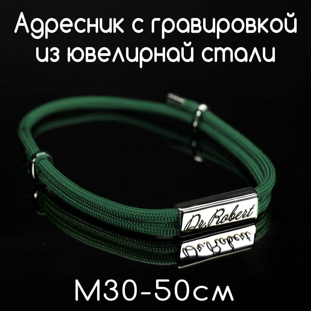 Украшение для собак и кошек. Адресник из ювелирной стали 30мм с гравировкой на шнурке. Шнур паракорд #1