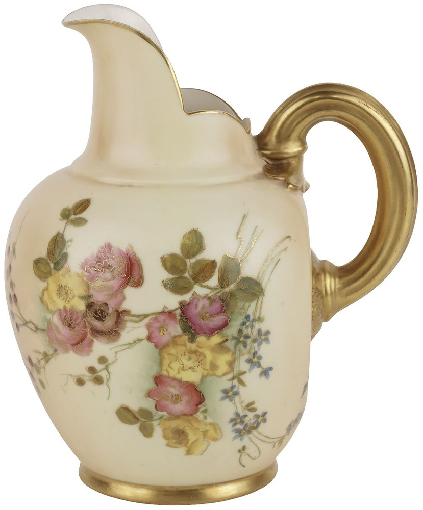 Кувшин антикварный "Дикие розы". Высота 14 см. Фарфор Royal Worcester, Великобритания, 1903 г. (нюанс) #1