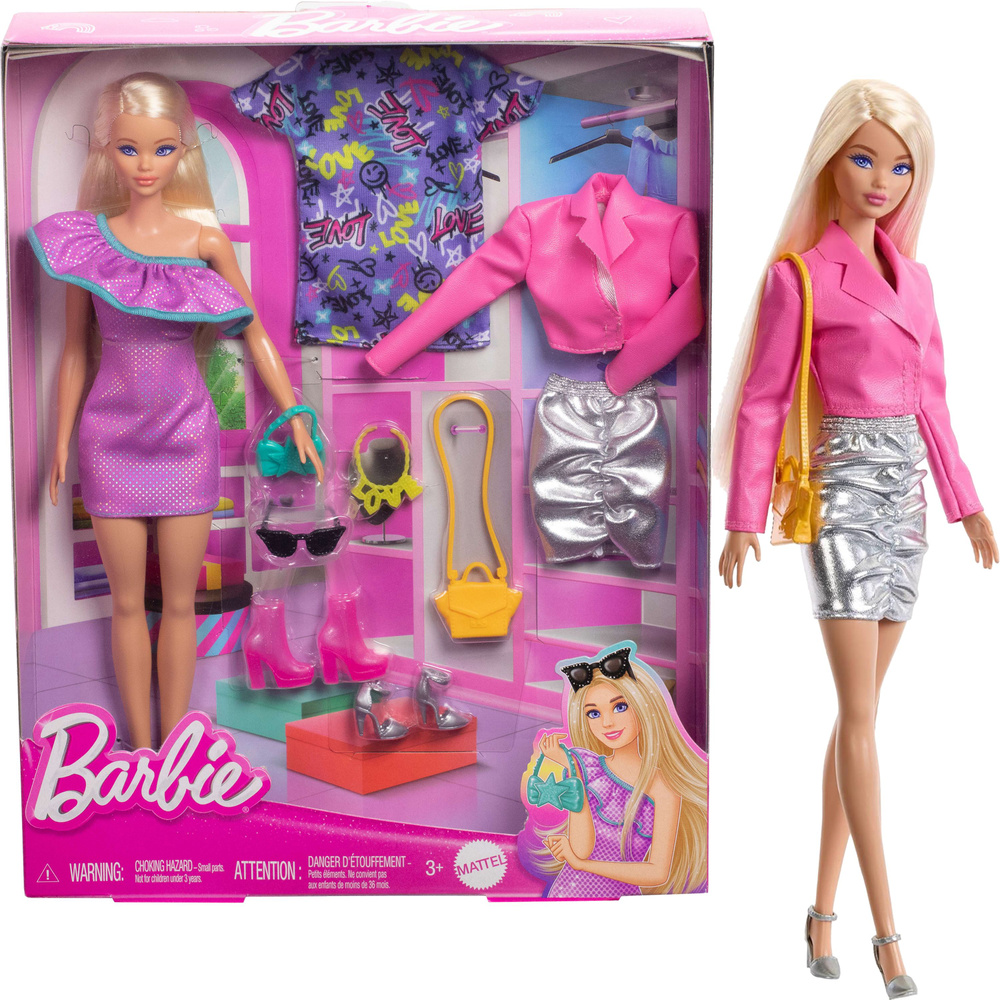 Кукла Барби с нарядами и аксессуарами, включая праздничные платья и ...