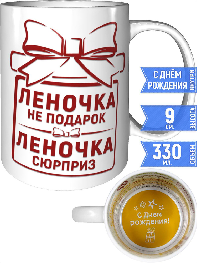 Кружка Леночка не подарок, Леночка сюрприз - с днём рождения внутри #1