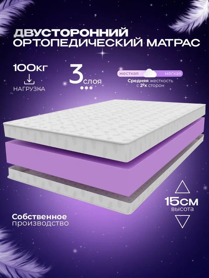 Беспружинный ортопедический матрас 115х185 см VITAFLEX Soft Tricot 14 SK, ппу, двусторонний, средняя #1