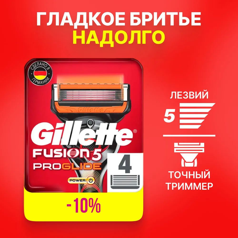 Сменные кассеты Gillette Fusion Proglide Power с 5 лезвиями для точного ...