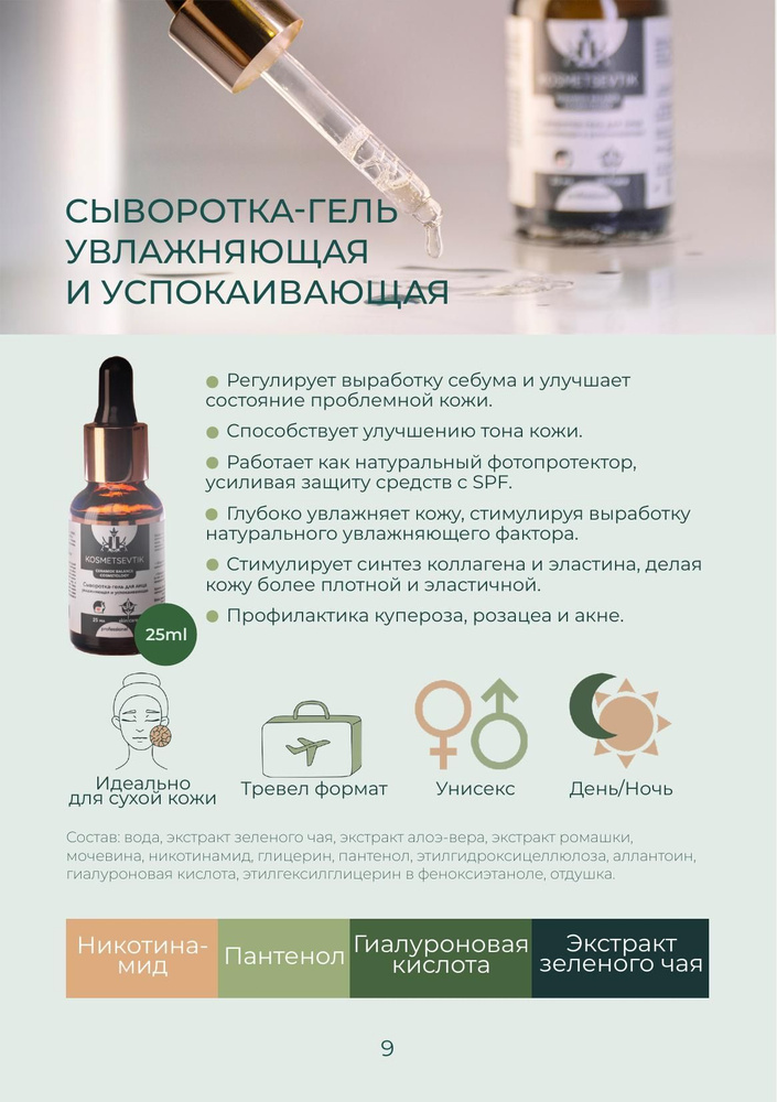 Увлажняющая сыворотка для лица с гиалуроновой кислотой и витаминами никотинамид #1