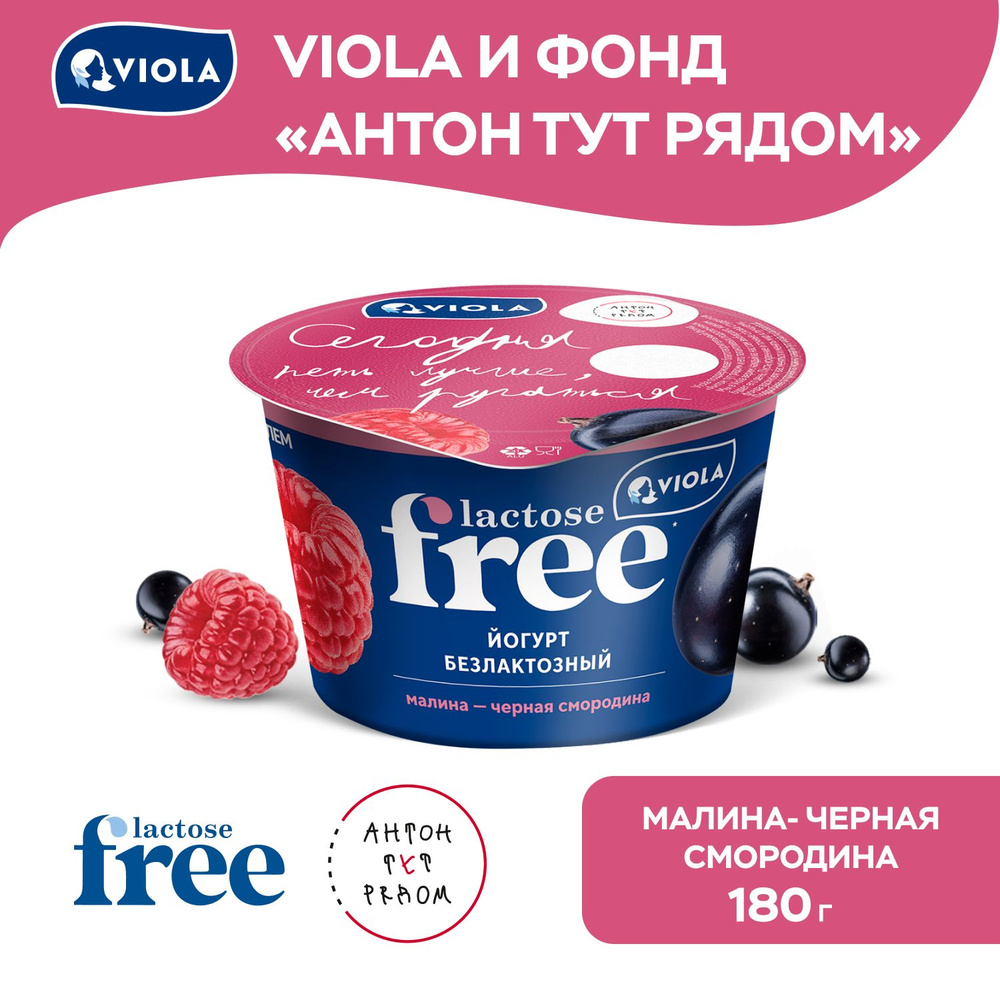 Йогурт безлактозный «Малина Черная смородина» 2,7% 180 г, Viola FREE #1