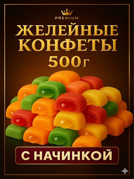 Желейные конфеты с начинкой 4 вкуса 60 конфет 500гр купить на OZON по ...