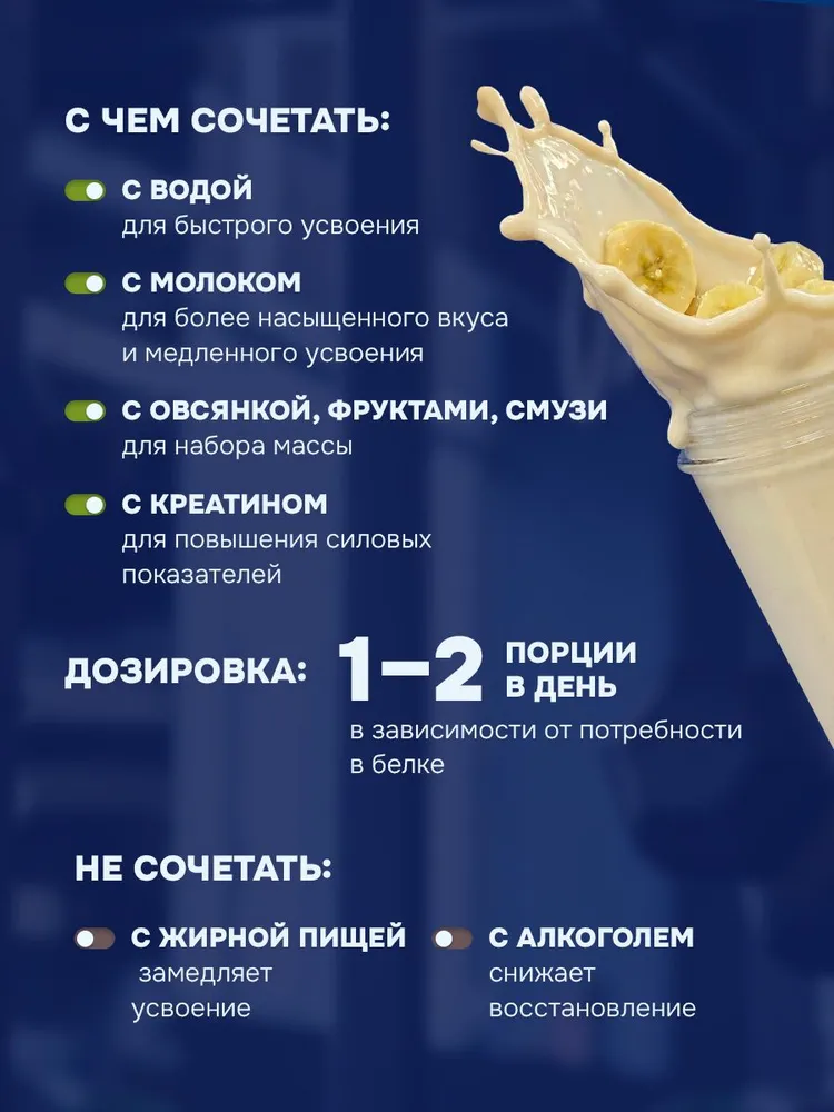 Протеин сывороточный для набора мышечной массы GLS Банановый / WHEY PROTEIN со вкусом банана / 900 грамм, вариант, фото 6