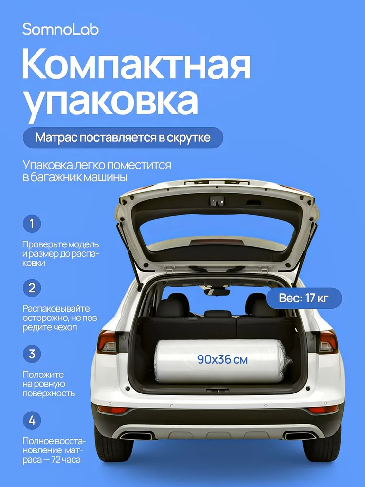 SomnoLab Матрас беспружинный анатомический 140х200 см, высота 21 см, 140x200 см, фото 6