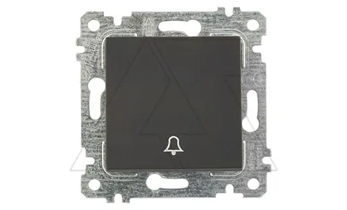 Rita - Выключатель кнопочный, символ - звонок, пруж. зажимы, черный мат