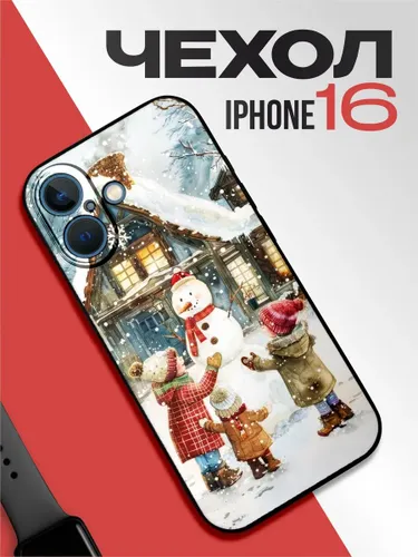 Новогодний чехол на iPhone 16 Снеговик