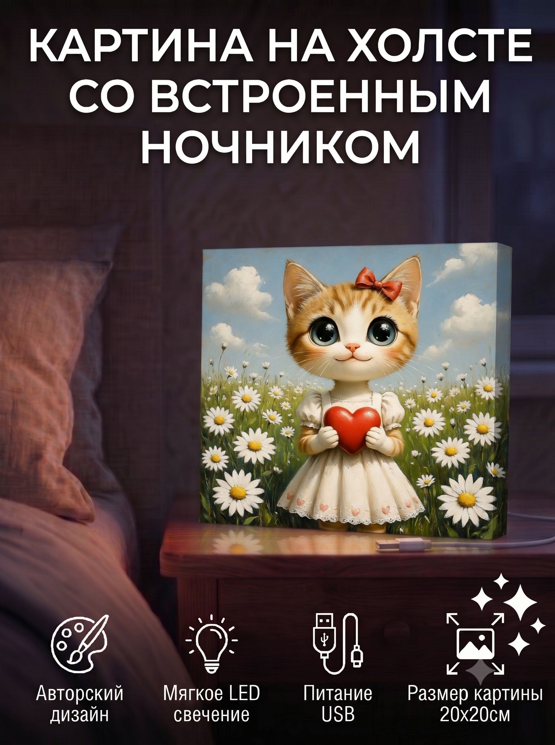 Кошечка с бантиком и сердечком