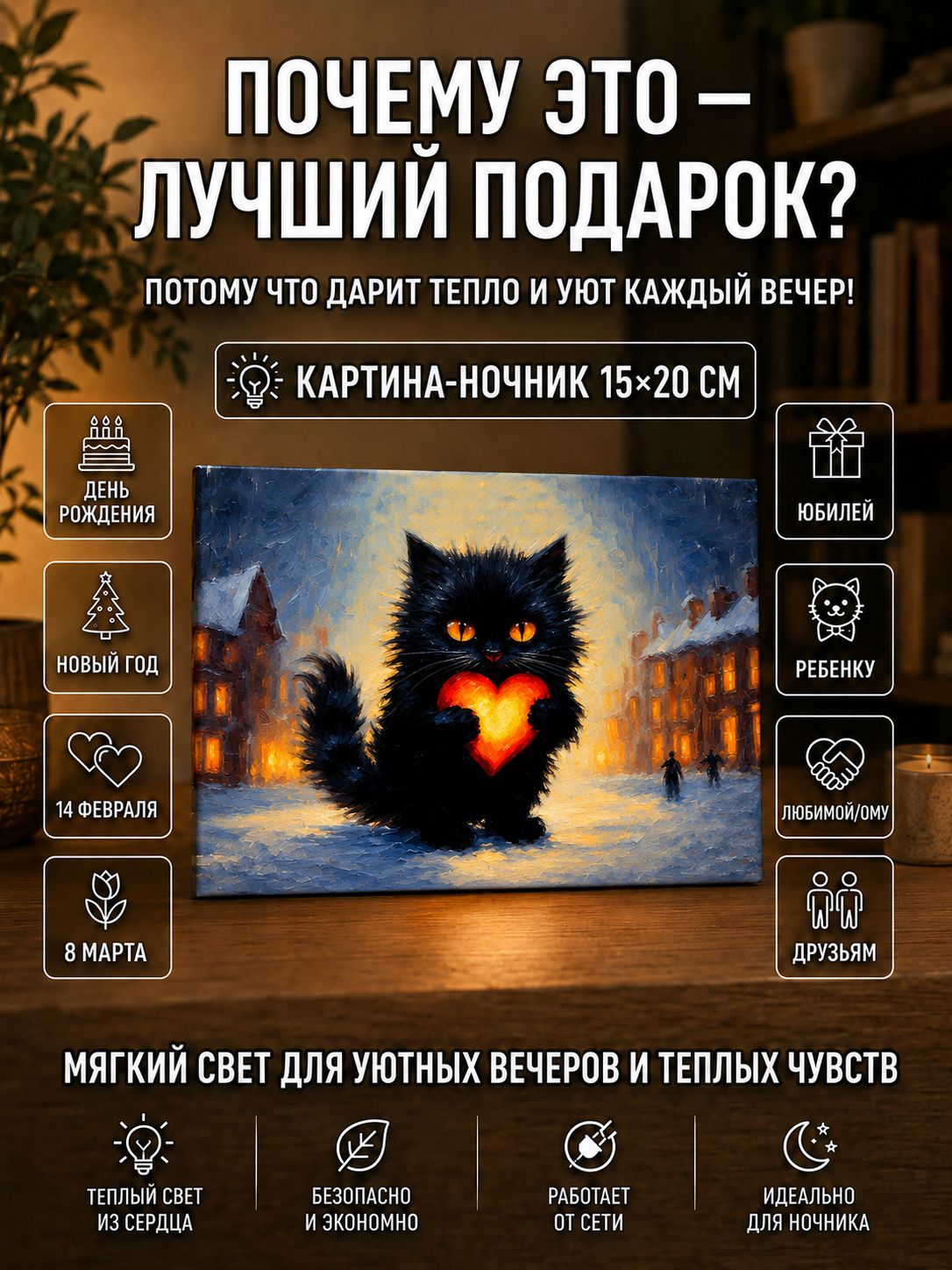 Котик с сердечком зимой