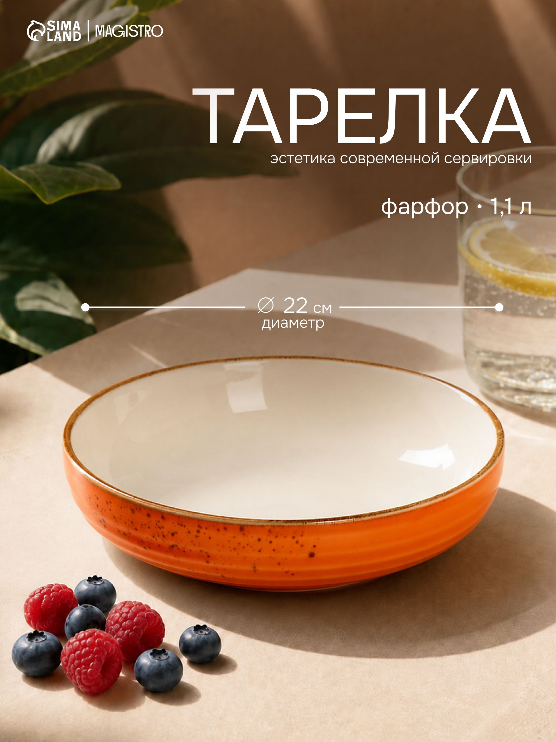 Тарелка глубокая, объем 1,1 л, Magistro "Церера", фарфоровая