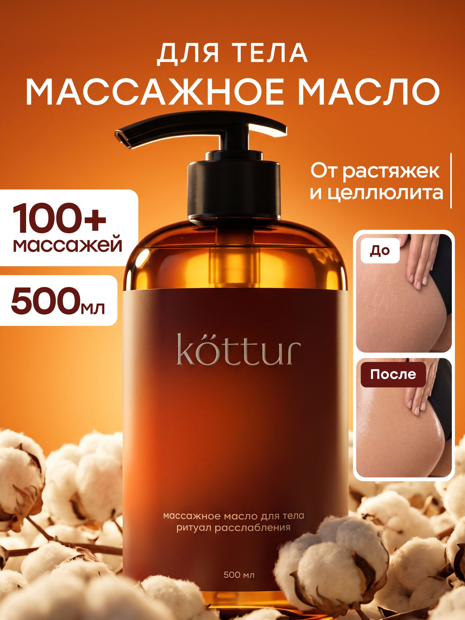 Масло для массажа тела увлажняющее профессиональное антицеллюлитное, Kottur