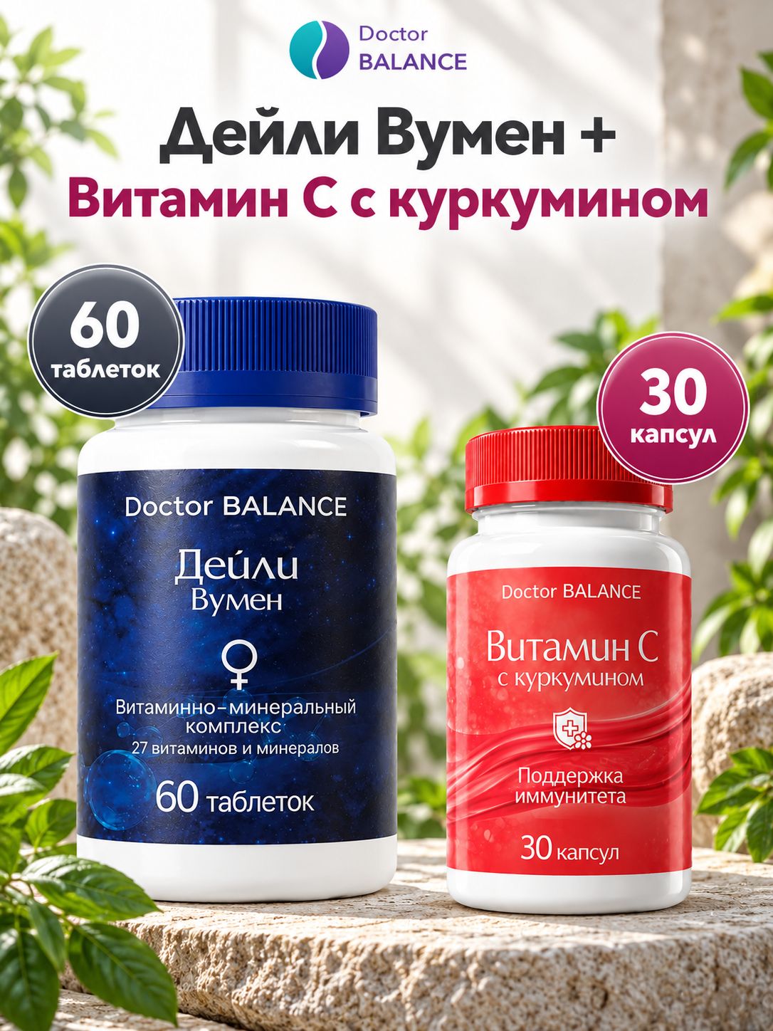 Набор Doctor Balance: Витамины для женщин Дейли Вумен 60 + Витамин C с куркумином 30