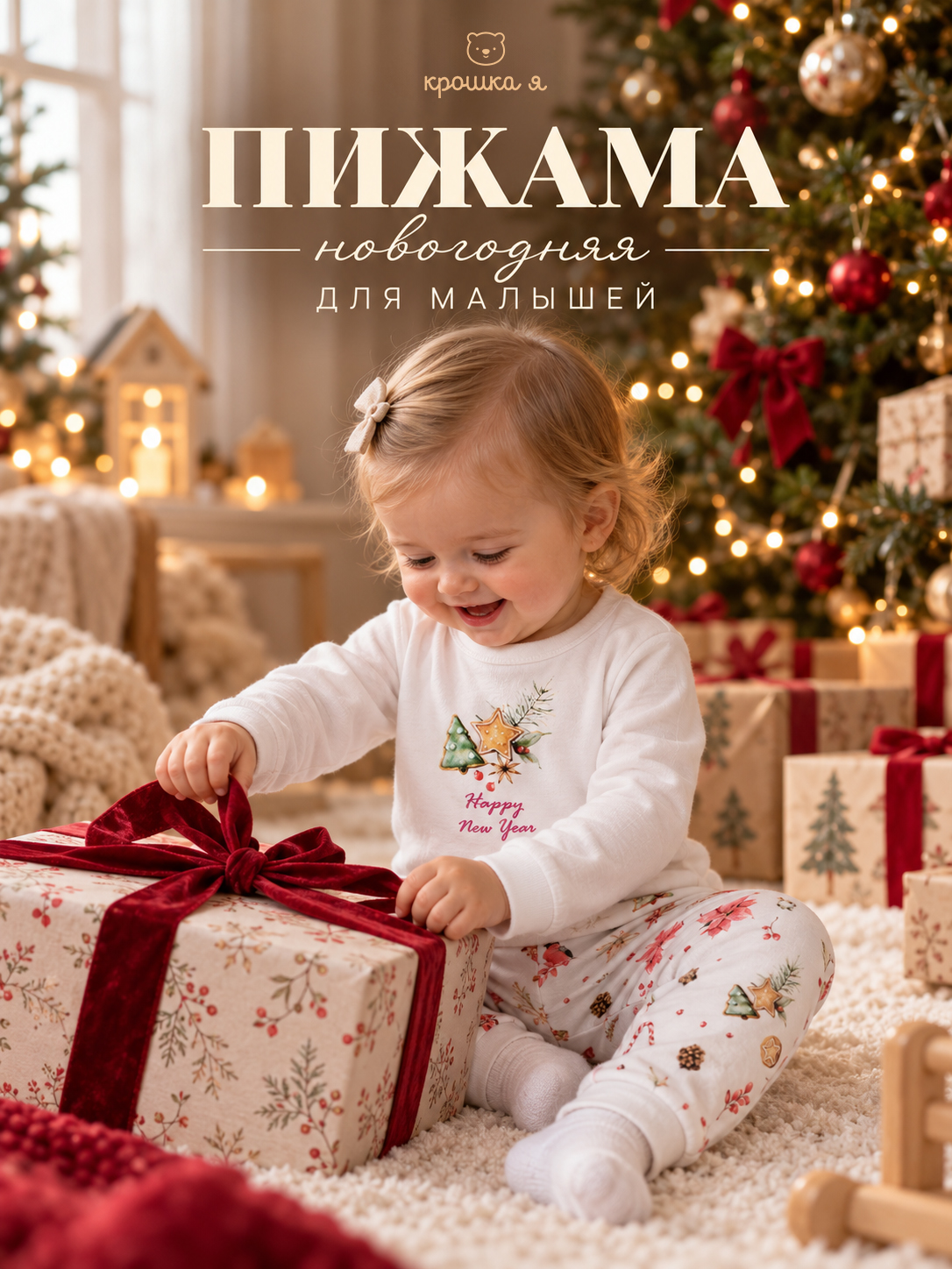 Новогодняя пижама для малышей MINAKU Winter, рост 86-92 см, белая