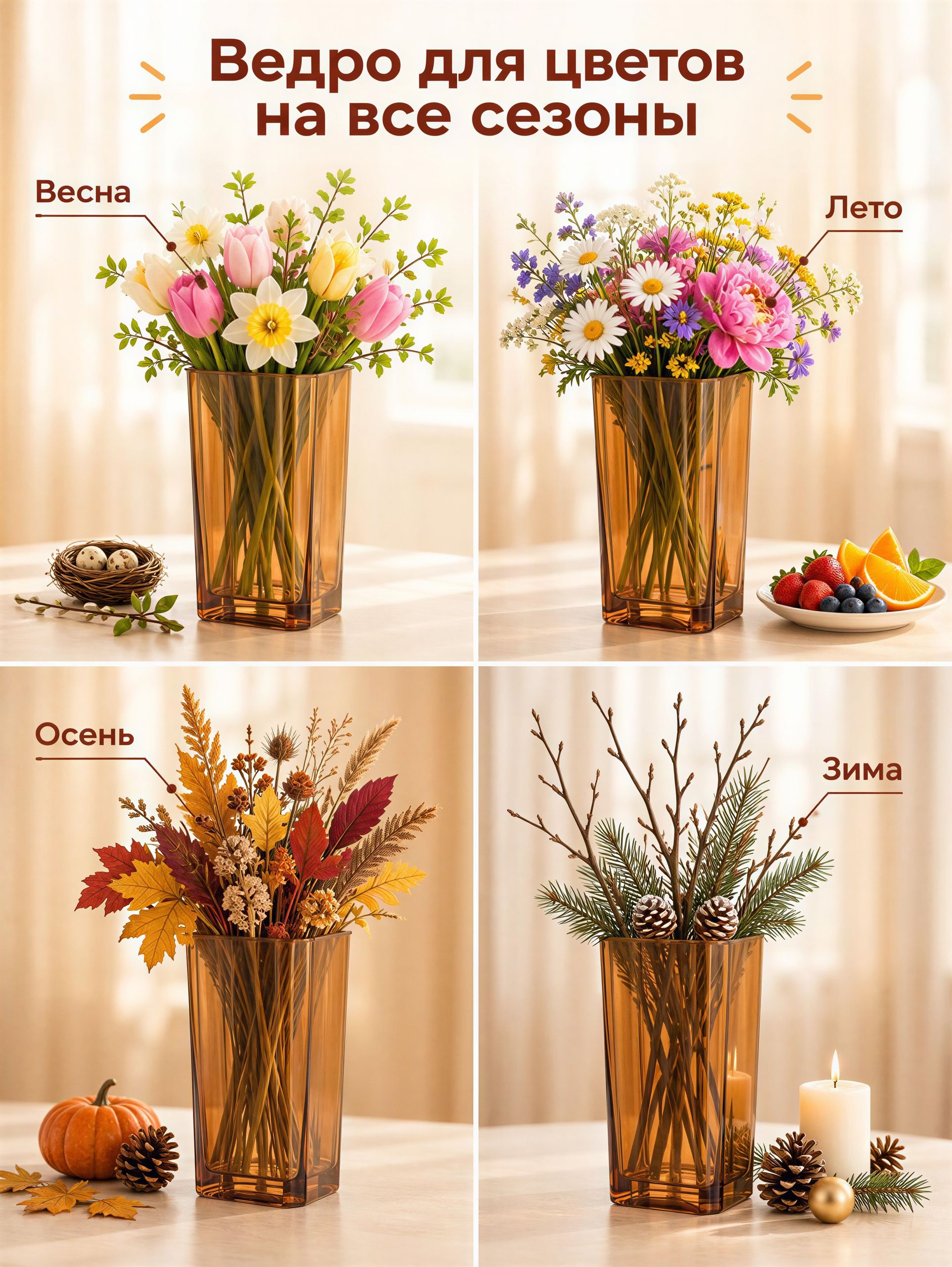 Ведра для цветов Гома прозрачный 24.5cm*14cm*11cm P.TMFT000S Китай
