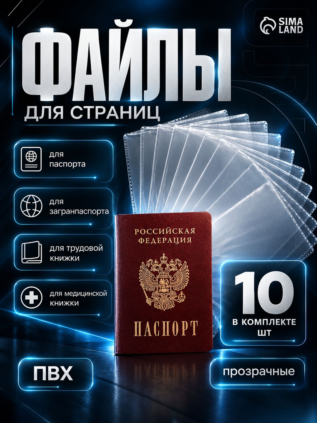 Защитные вкладыши для листов паспорта, прозрачные кармашки, 10 штук