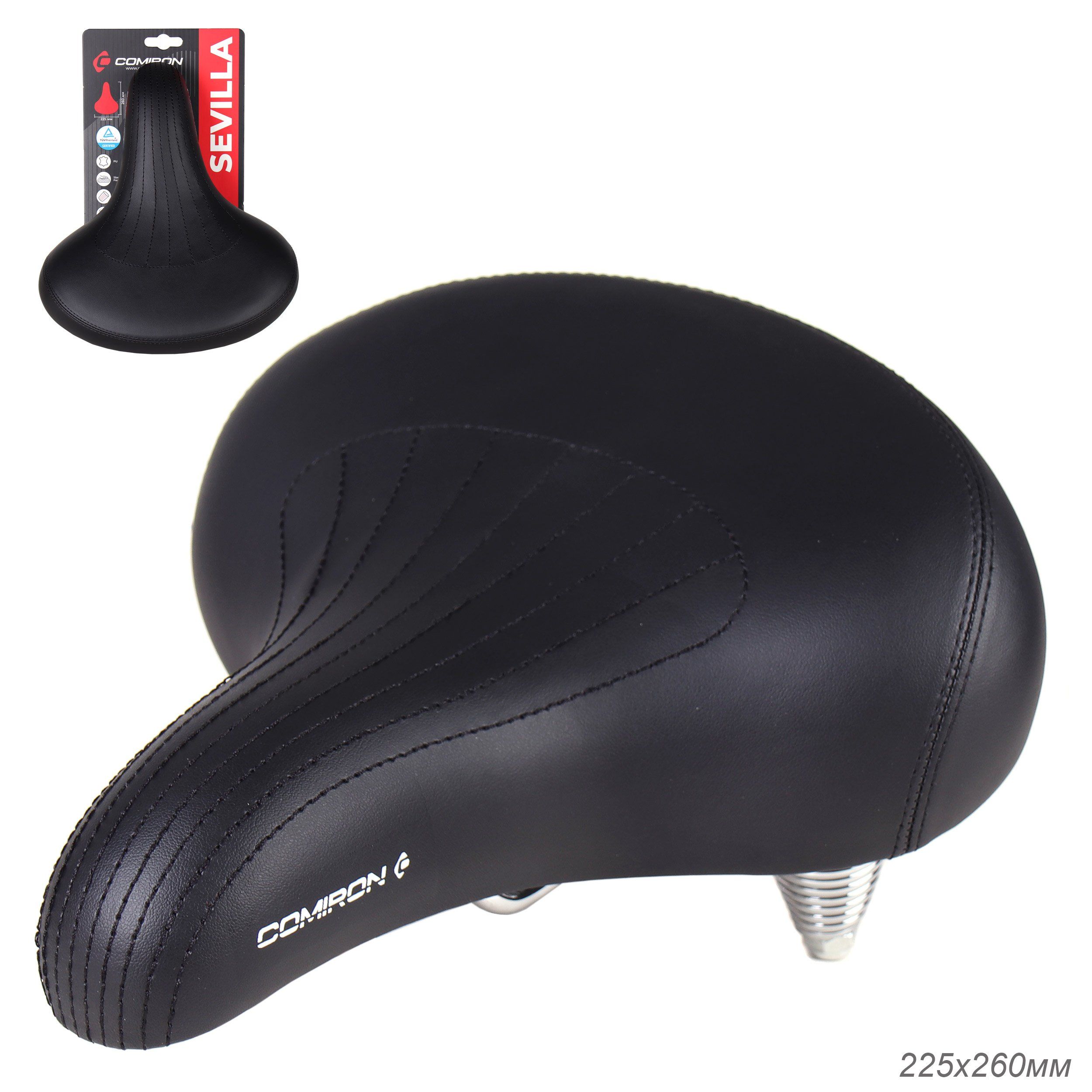 Седло велосипедное суперкомфортное COMIRON SEVILLA N802BK 260x225 мм Седло велосипедное суперкомфортное COMIRON SEVILLA N802BK 260x225 мм