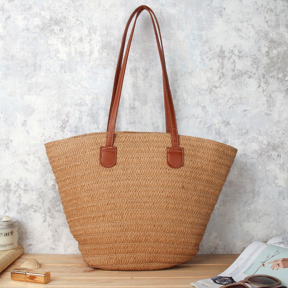 Сумка женская плетеная 45x14х30 см, коричневая Сумка женская плетеная 45x14х30 см, коричневая