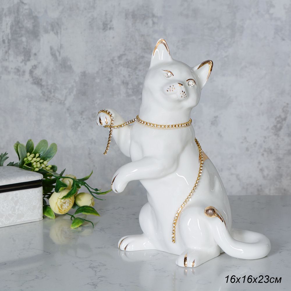 Статуэтка Кошка белая, фарфор, 16 х 16 х 23 см