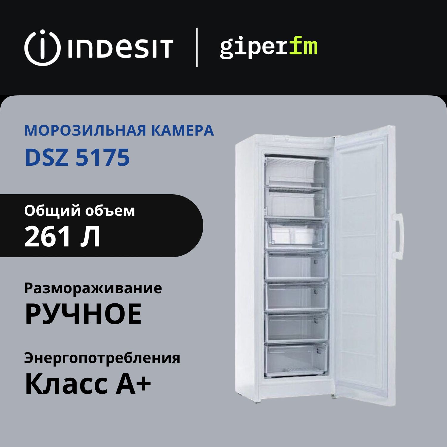 Морозильная камера Indesit DSZ 5175, 261 л, класс