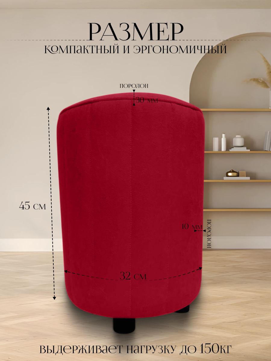 Пуф в прихожую, спальню, детскую круглый велюровый