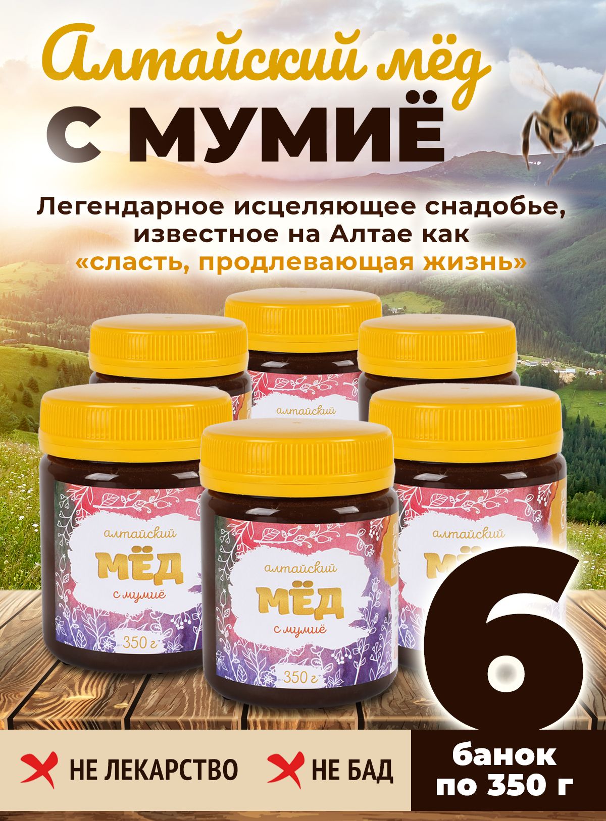 Мед с мумие 6 банок по 350 грамм Алтайвита