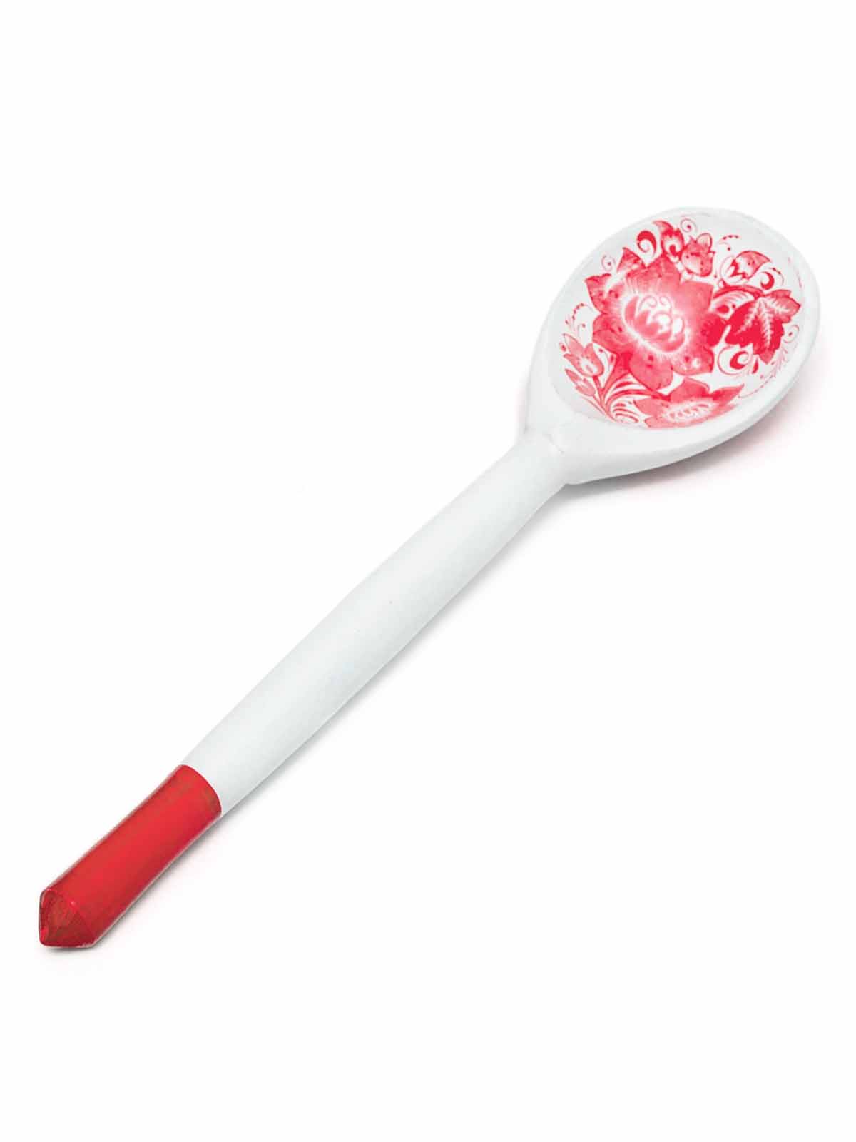 Деревянная ложка чайная с росписью - Гжель, красная, 15 см