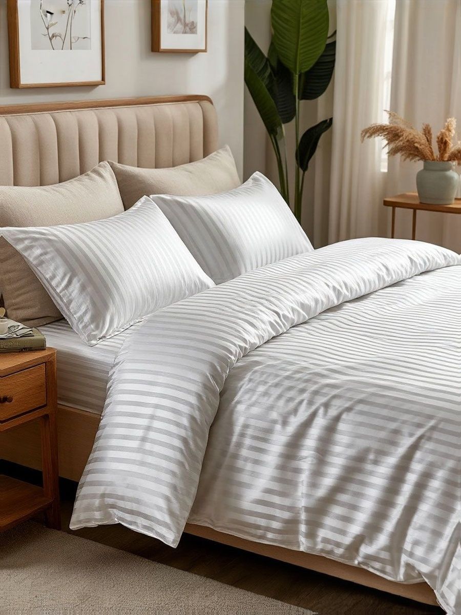 ПростыньнарезинкеРИВЬЕРА180х200х20см,страйпсатин3:3,белая