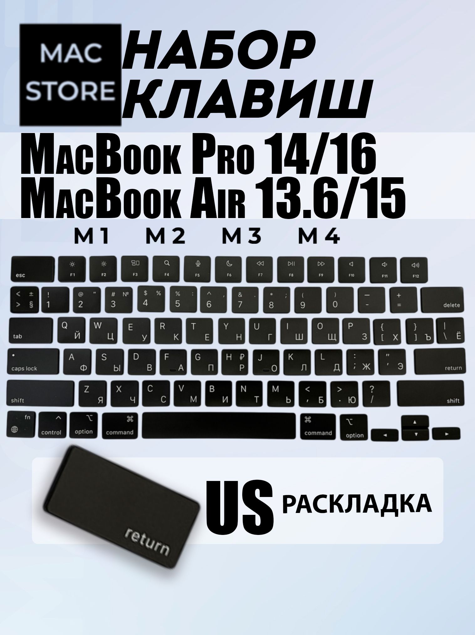 НаборклавишдляноутбукаMacBookAir13.6/Air15,MacBookPro14/Pro16.2,US-РСТАмериканская