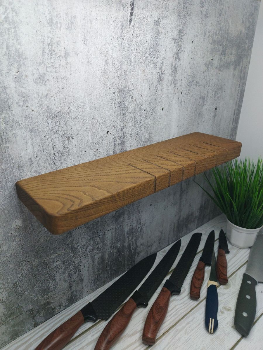 Подставкамагнитнаядлякухонныхножейдеревяннаяиздуба,настенная36см,Ручнаяработа,держательна7ножей