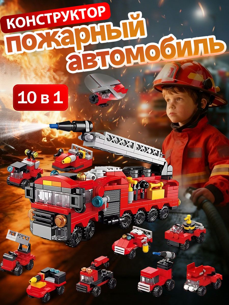 Интеллектуальнаясборнаяигрушкадлядетей.моделиполицейскихмашин,самолетовипожарныхмашин.Комплектиз10в1.